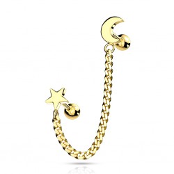 Chaine pour oreille 37 - Gold-ip jaune étoile et lune