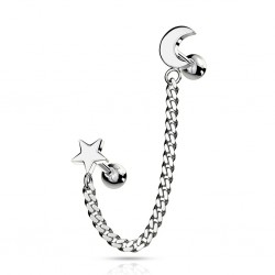 Chaine pour oreille 37 - Gris étoile et lune