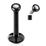 Piercing micro-labret 18 - Plaqué-titane noir cristal transparent pas de vis interne