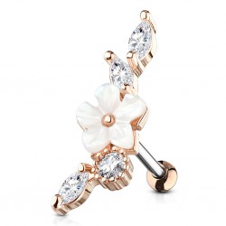 Piercing hélix 163 - Gold-ip rose fleur nacrée blanche