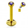 Piercing micro labret cristal bleu plaqué or (90)