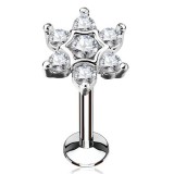 Piercing micro-labret 103 - Fleur grise avec cristal