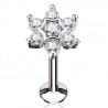 Piercing micro labret fleur grise avec cristal (103)