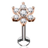 Piercing micro-labret 103 - Fleur rose avec cristal