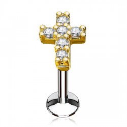 Piercing micro-labret 104 - Croix jaune multistrass