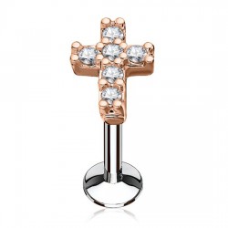 Piercing micro-labret 104 - Croix rose multistrass