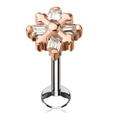 Piercing micro-labret 102 - Flocon rose avec cristal