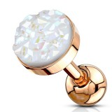 Cartilage hélix, tragus 221 - Gold-ip rose druzy-stone blanc