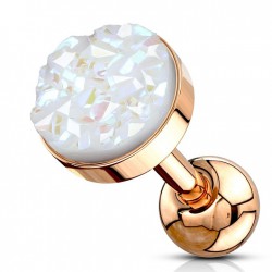 Cartilage hélix, tragus 221 - Gold-ip rose druzy-stone blanc