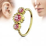 Piercing micro-bcr 191 - Gold-ip jaune zircones ronds roses