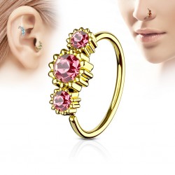Piercing micro-bcr 191 - Gold-ip jaune zircones ronds roses