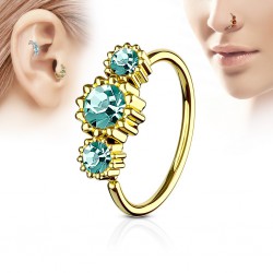 Piercing micro-bcr 191 - Gold-ip jaune zircones ronds bleu-clair