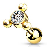 Cartilage hélix, tragus 201 - Jaune trois billes cristal transparent