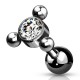 Cartilage hélix, tragus 201 - Noir trois billes cristal transparent