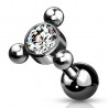 Cartilage hélix, tragus 201 - Noir trois billes cristal transparent