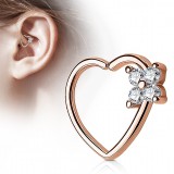 Piercing hélix 148 - Gold-ip rose cœur cristal fleur
