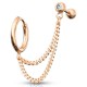 Double chaine pour oreille 33 - Anneau et barbell plaqué-or rose