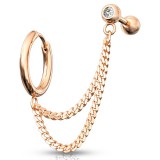 Double chaine pour oreille 33 - Anneau et barbell plaqué-or rose