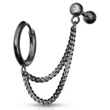 Double chaine pour oreille 33 - Anneau et barbell plaqué-titane noir