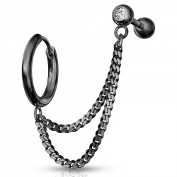 Double chaine pour oreille 33 - Anneau et barbell plaqué-titane noir