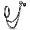 Double chaine pour oreille 33 - Anneau et barbell plaqué-titane noir