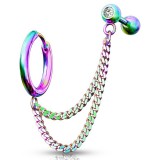 Double chaine pour oreille 33 - Anneau et barbell plaqué-titane rainbow