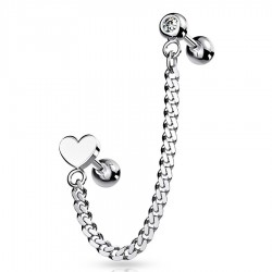 Chaine pour oreille 36 - Cœur et cristal transparent