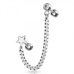 Chaine pour oreille 36 - étoile et cristal transparent
