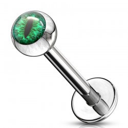 Piercing micro-labret 127 - Œil de reptile psychédélique vert
