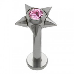 Piercing labret 131 - Pointes avec cristal rose