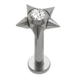 Piercing labret 131 - Pointes avec cristal transparent