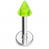 Piercing micro-labret acrylique 25 - Pointe vert-pomme paillettes