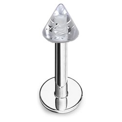 Piercing micro-labret acrylique 25 - Pointe bleu-clair paillettes