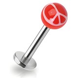 Piercing labret UV 21 - Boule rouge peace and love