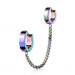 Chaine pour oreille 34 - Plaqué-titane rainbow deux anneaux