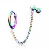 Chaine pour oreille 35 - Plaqué-titane rainbow anneau et barbell