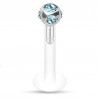 Piercing micro-labret 166 - Téflon boule avec cristaux bleu-clair