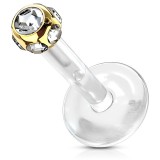 Piercing micro-labret 166 - Téflon boule gold-ip jaune cristaux transparents
