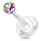 Piercing micro-labret 166 - Téflon boule plaqué-titane rainbow cristaux transparents