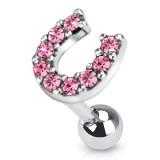 Cartilage hélix, tragus 408 - Fer à cheval cristaux roses