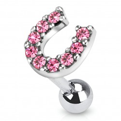 Cartilage hélix, tragus 408 - Fer à cheval cristaux roses