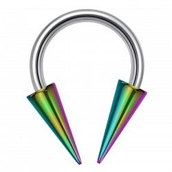 Piercing circulaire 1,2 ou 1,6mm 11 - Longues pointes plaqué-titane rainbow
