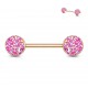 Piercing téton barbell 95 - Gold-ip rose druzy stone roses