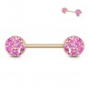 Piercing téton barbell - embouts ronds avec pierres druzy roses (95)
