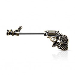 Piercing téton barbell 104 - Pistolet jaune avec rose