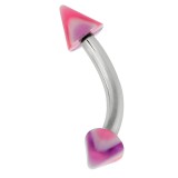 Piercing pour arcade acry embouts pointes striées rouge et lilas (35)