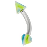 Piercing pour arcade acry pointes striées UV vert et bleu (35)