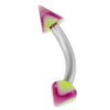 Piercing pour arcade acry pointes striées lilas et vert (35)