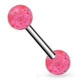 Piercing de langue UV paillettes roses boule (05)