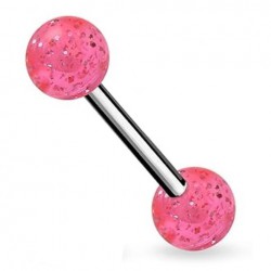 Piercing de langue UV paillettes roses boule (05)